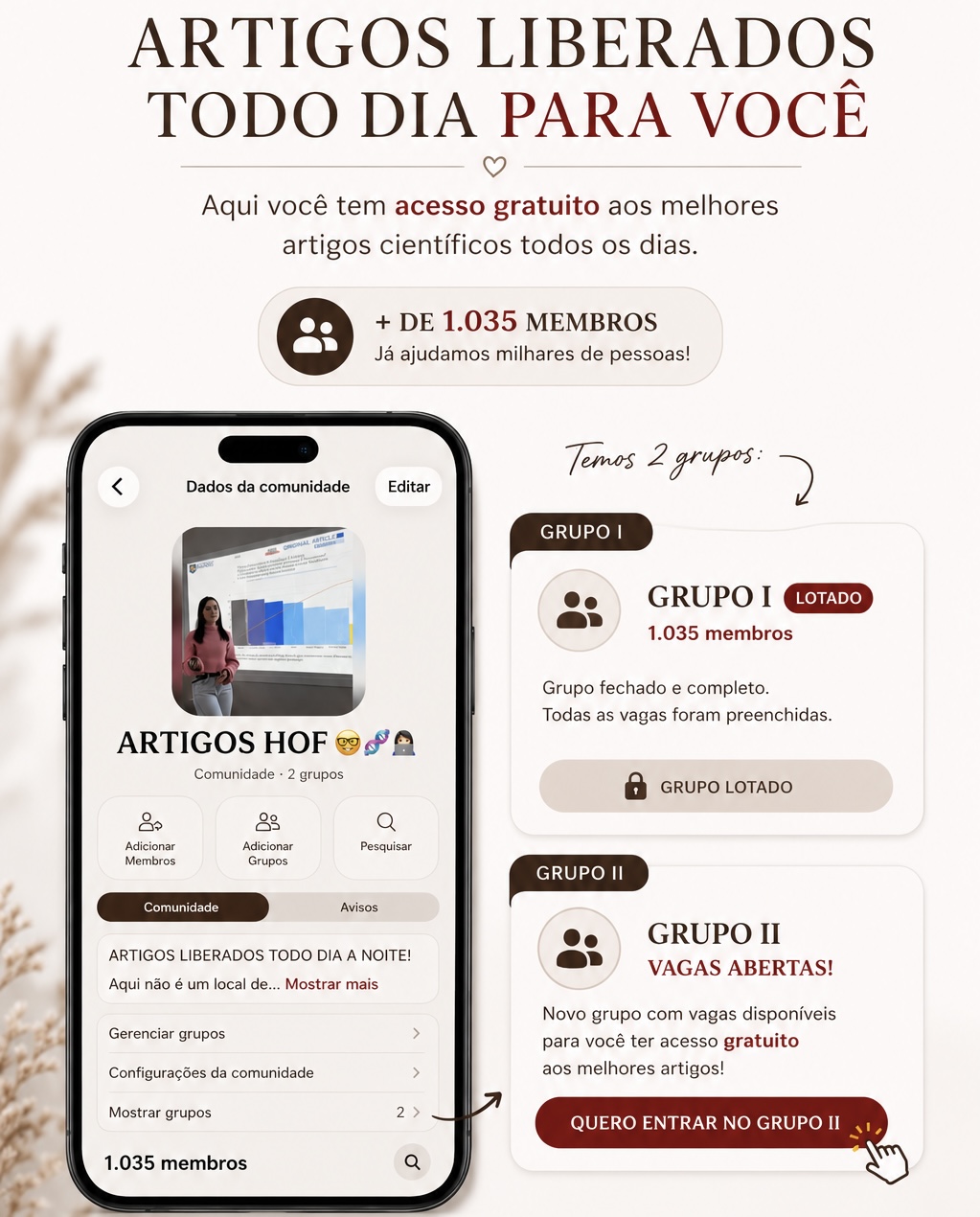 Comunidade gratuita no WhatsApp — Artigos liberados todo dia
